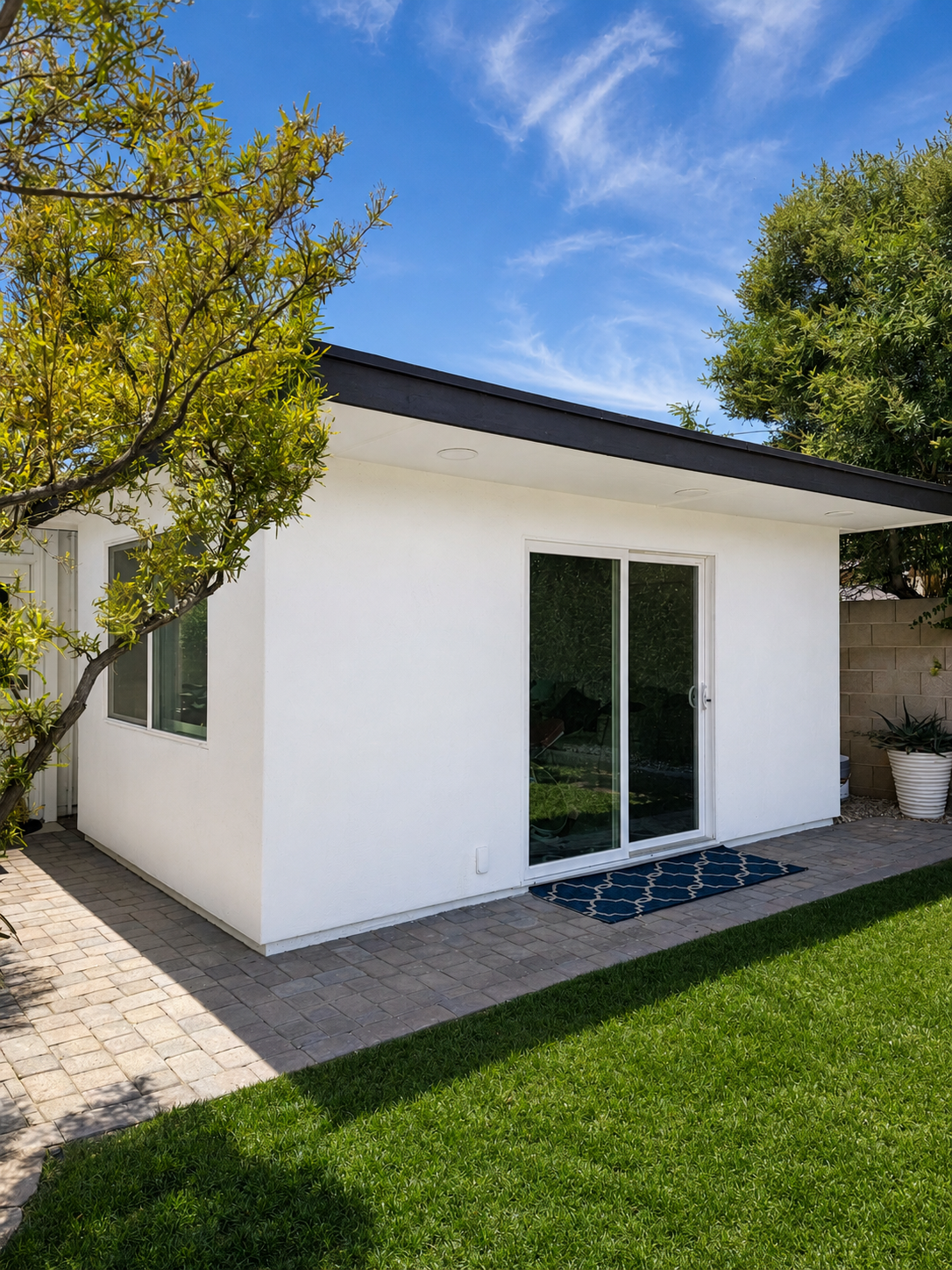Detached exterior studio designed as a home office and private workspace